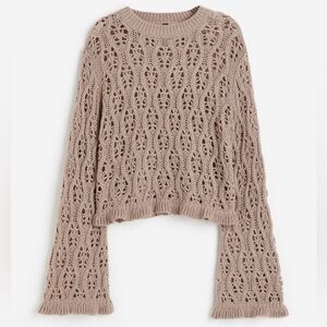 RUFFLE-TRIMMED POINTELLE-KNIT SWEATER